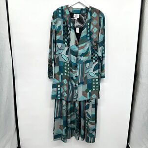 Vintage Midi Jacket Dress Set Plus Size 18W Artsy Boho‎ Indie Shoulder Pads USA